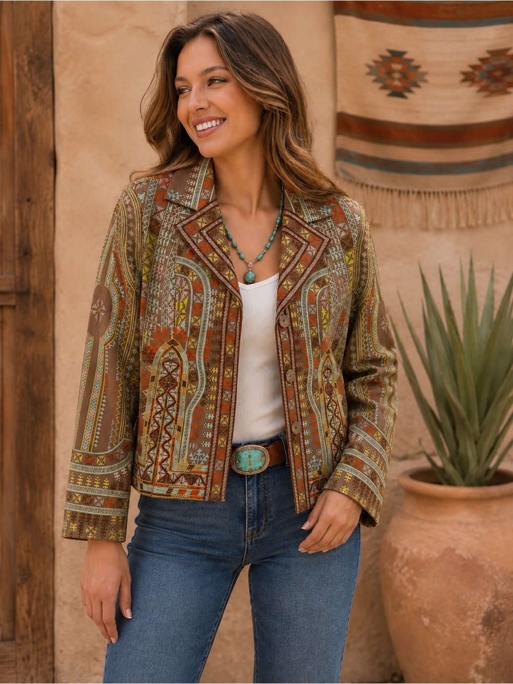 Coldwater Creek Embroidered Southwestern Jacket Women’s Size 6 100% Cotton